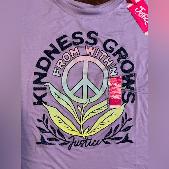 NWT Justice t-shirt. Kindness Grows From Within. Lavender with sparkles. XL PLUS - Picture 3 of 9